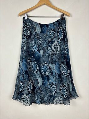 Dressbarn XL Navy Blue White Floral Boho Flowy Skirt Vintage Y2K A-Line Midi